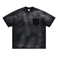 Men's black cotton T-shirt with white printed letter graphic design and drop shoulder sleeves