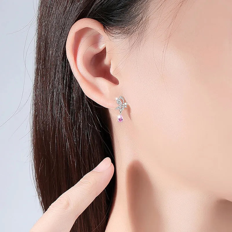 Butterfly design silver stud earrings for women with E0141 colour specification