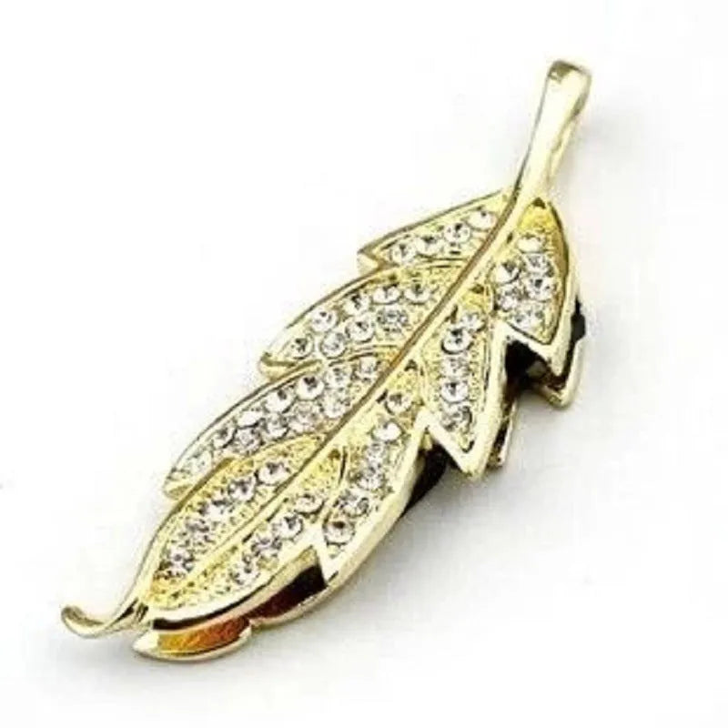 Silver metal USB flash drive with crystal maple leaf design showing front and side views