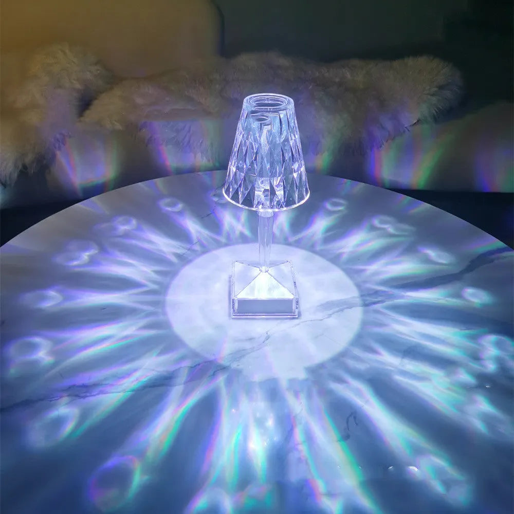 Portable diamond table lamp with colourful touch control, 26.8cm height, 12cm diameter, USB rechargeable