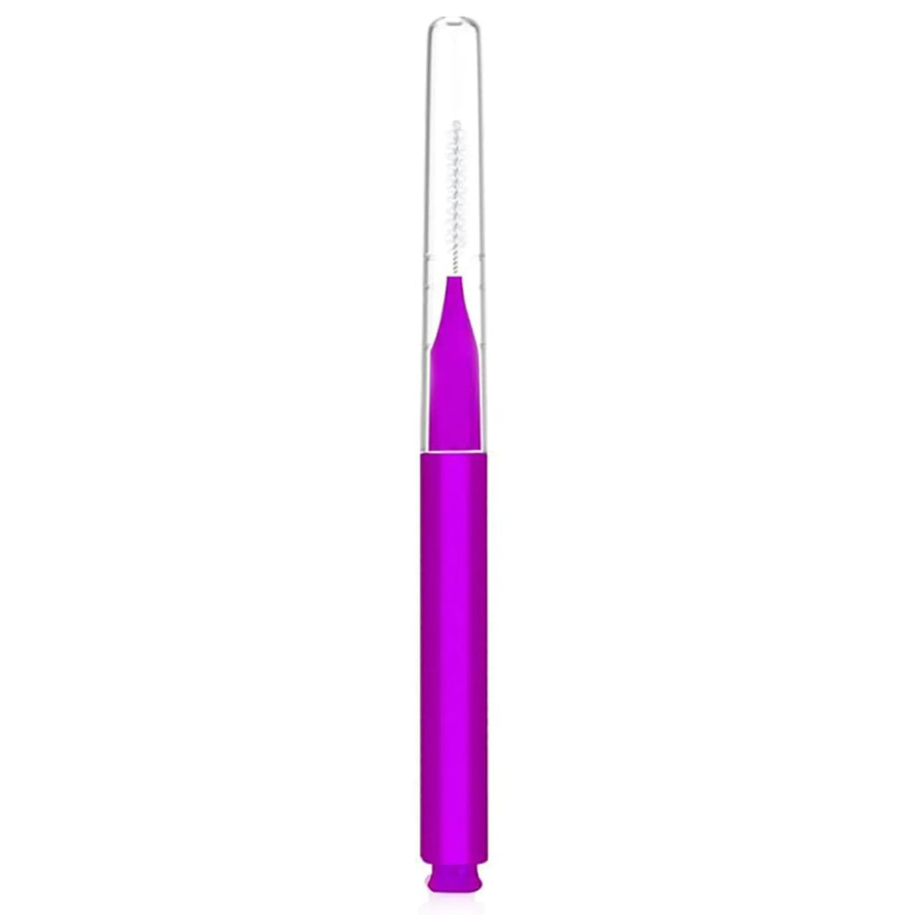 Set of micro eyebrow and lash brushes with caps in five colours including black blue purple red white