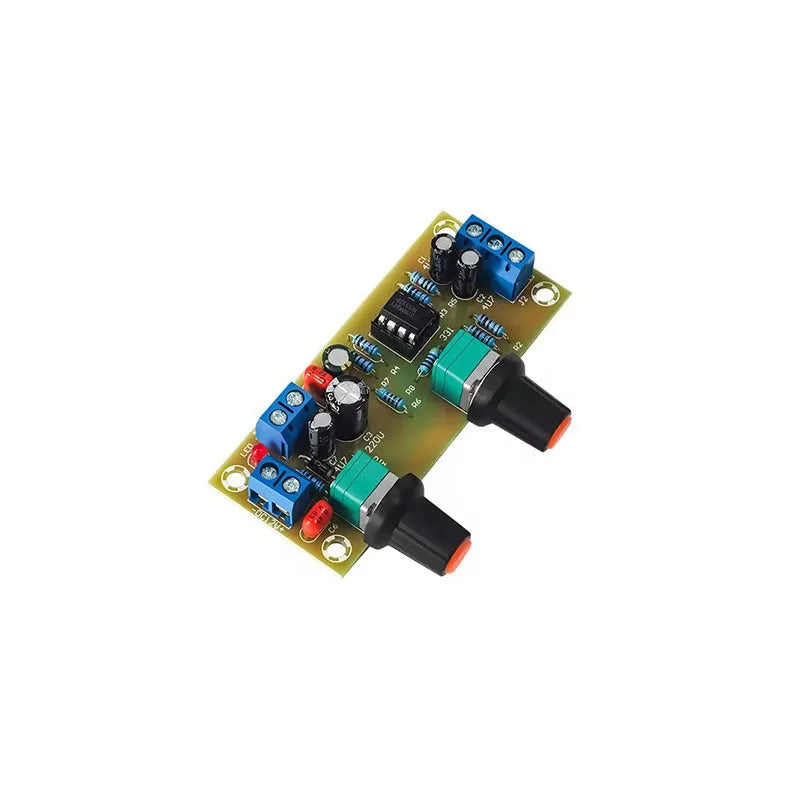 Super dynamic bass boost front stage circuit board with potentiometers and mounting holes