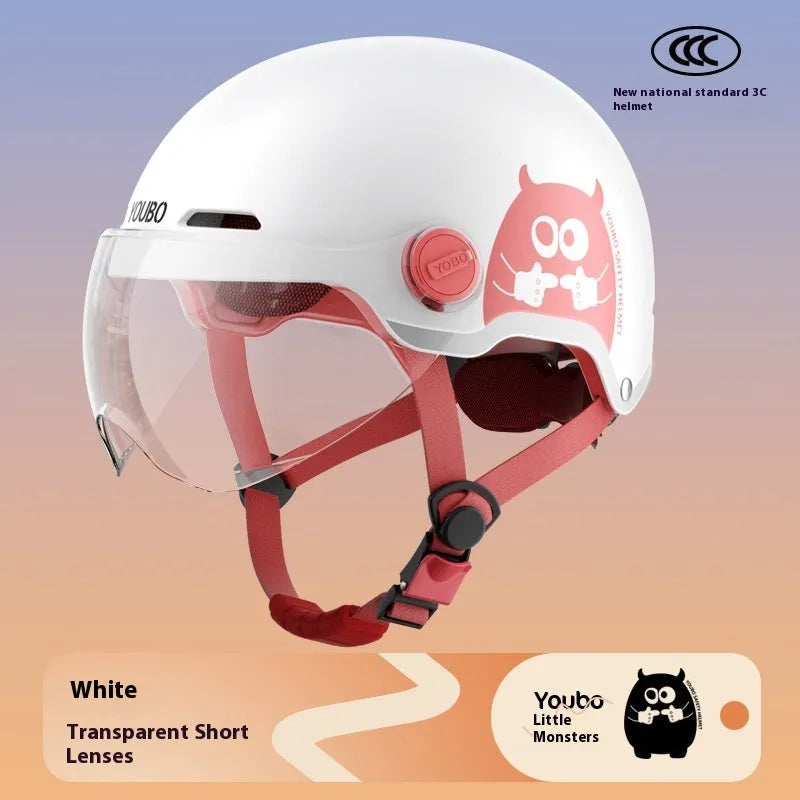 White ABS electric motorcycle helmet with sun protection short mirror for commuting