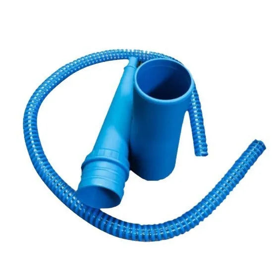 Blue plastic suction pipe cleaner with round head connector for vacuum hose attachment