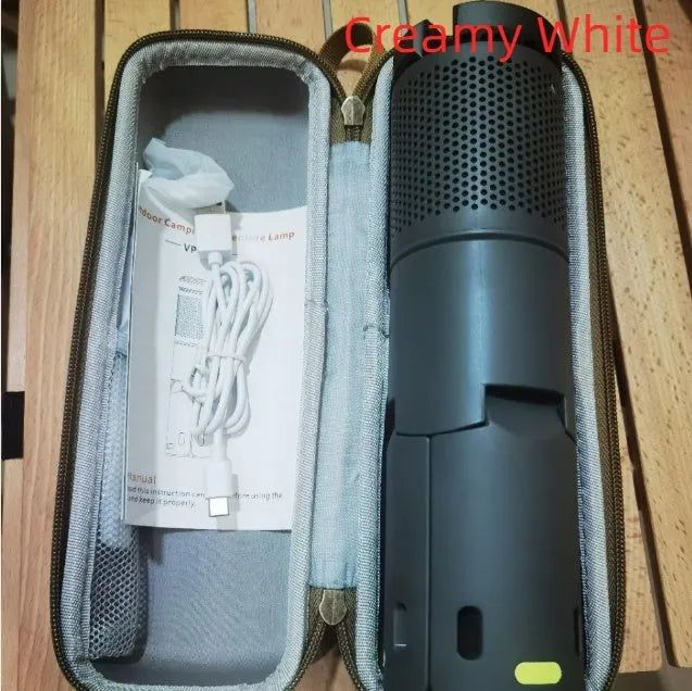 Portable LED camping lantern in creamy white and dark grey colour options