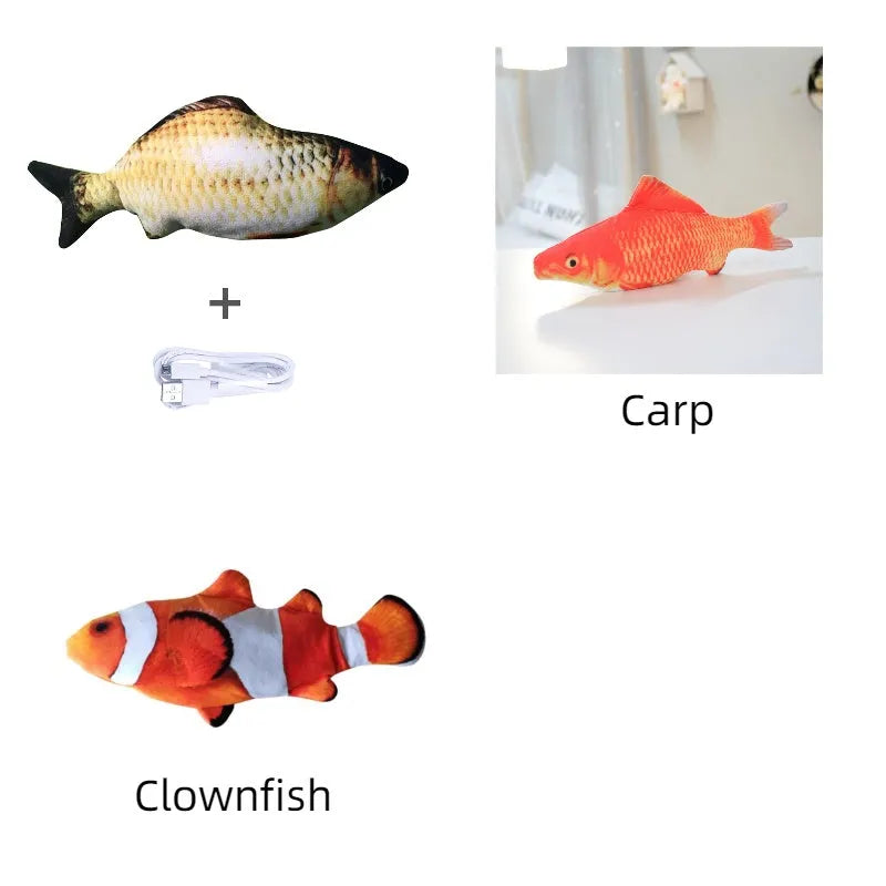 Electronic jumping fish cat toy 30cm long with USB charging cable