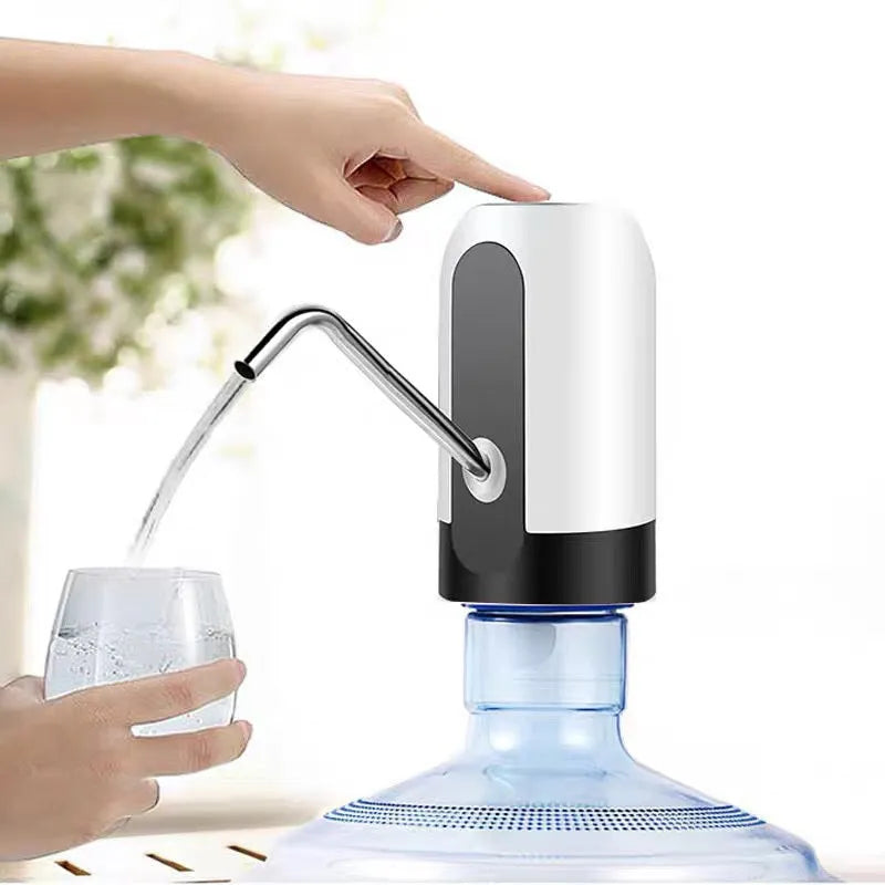 Automatic electric water bottle pump in black or white, USB rechargeable, for 4.5L to 18.9L bottles