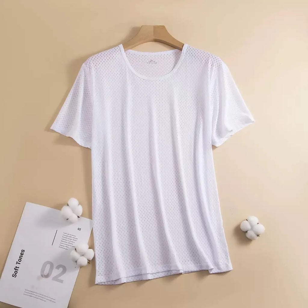 Men's solid colour Ice Silk short sleeve t-shirt in loose fit, shown in multiple colour options.