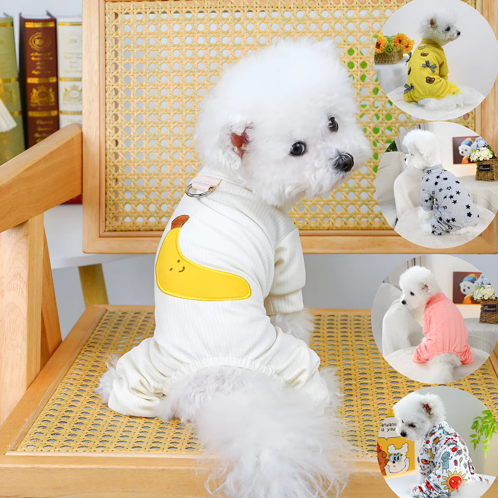 Belly-wrap four-legged pet outfit in polyester with size options XS to XL for dogs and cats