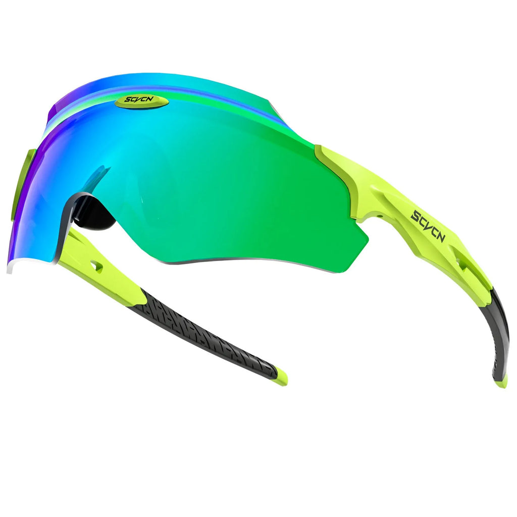 Integrated lens athletic glasses with colourful single-lens design and frameless construction