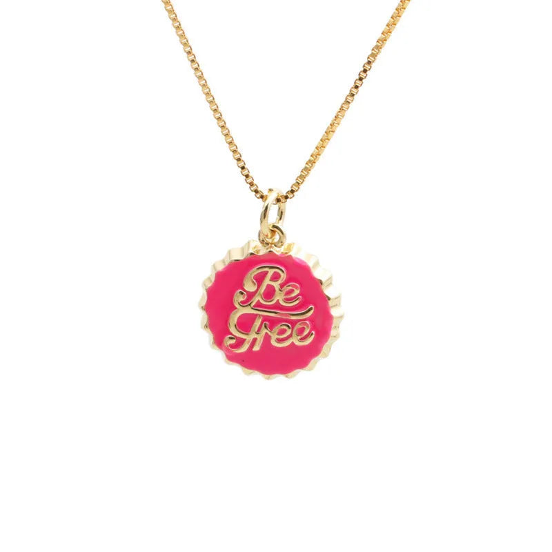 Copper bottle cap pendant necklace with electroplated finish on 40cm box chain