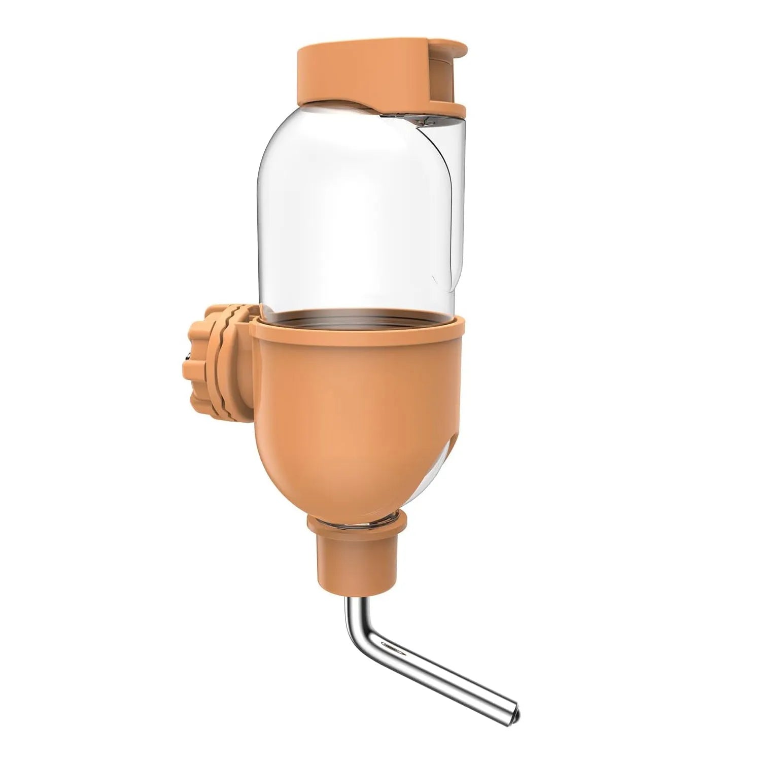 Blue small animal water bottle with rotating nozzle mounted on cage bars