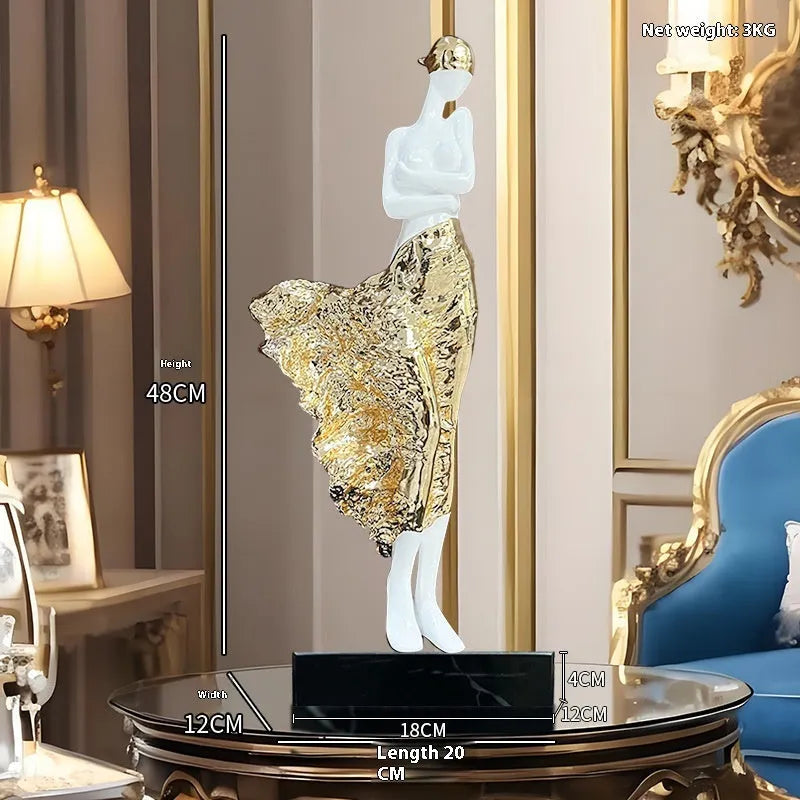 48cm tall modern character sculpture ornament in rose gold finish on a shelf.