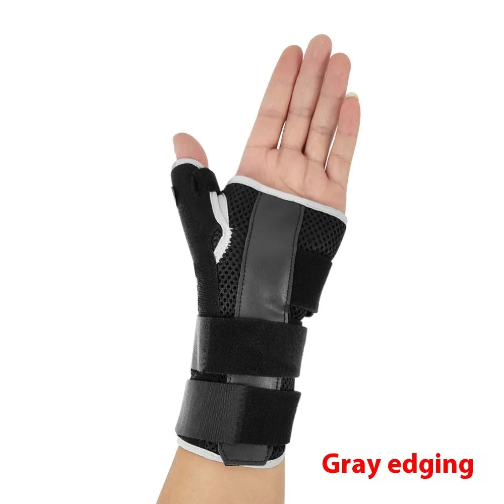 Carbon fiber sports wrist guard with thumb strap stabilisation in black with grey edging
