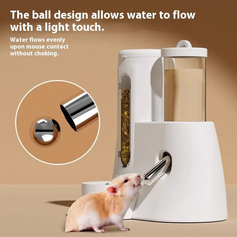 White, blue, and pink hamster automatic drinking water feeder and food basin in large and small sizes.