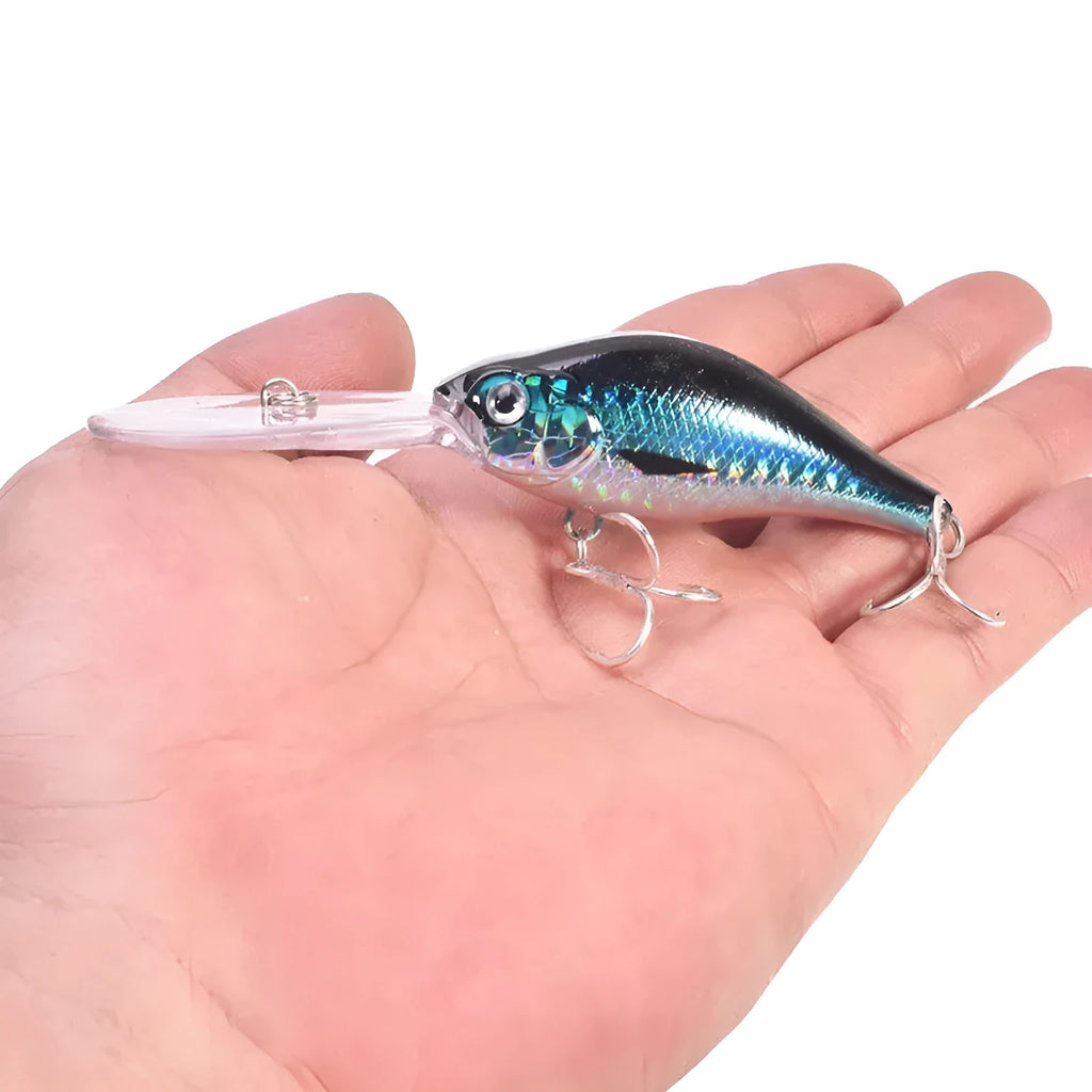 Deep diving long tongue mino fishing lure measuring 10.5cm with extended bill design