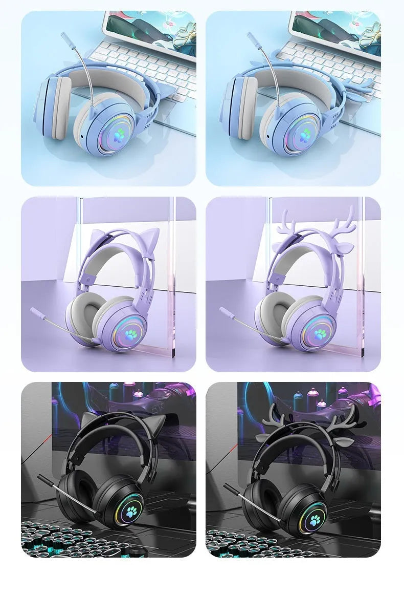 SY-T25 wireless Bluetooth headset ABS, gradient pink and blue colour, e-sports style design