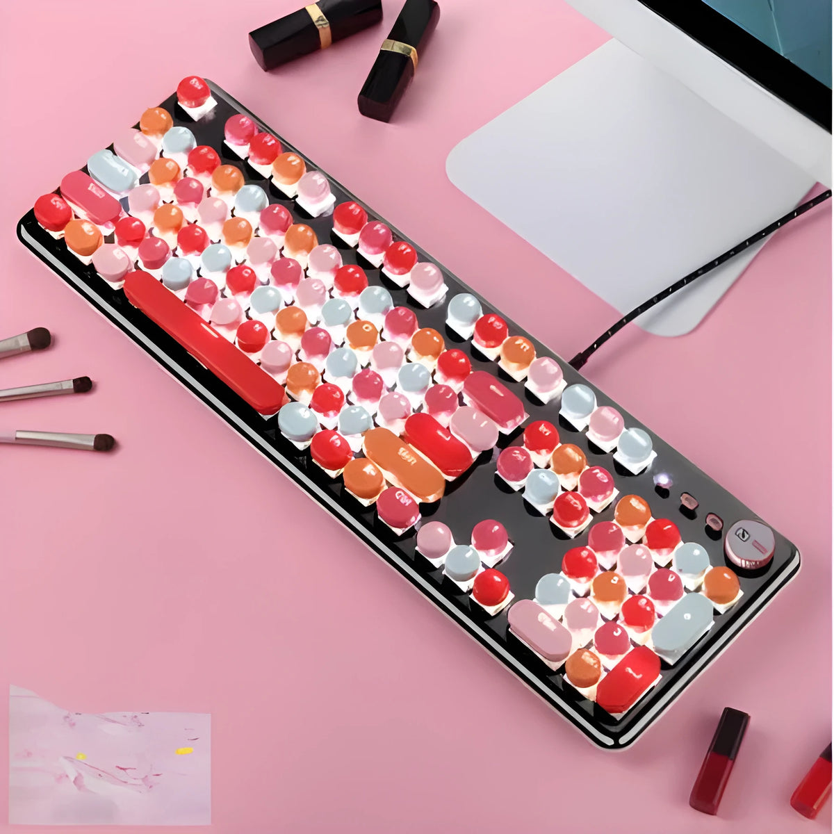 Macaron wired mechanical keyboard and green axis mouse set, colour options, USB connection