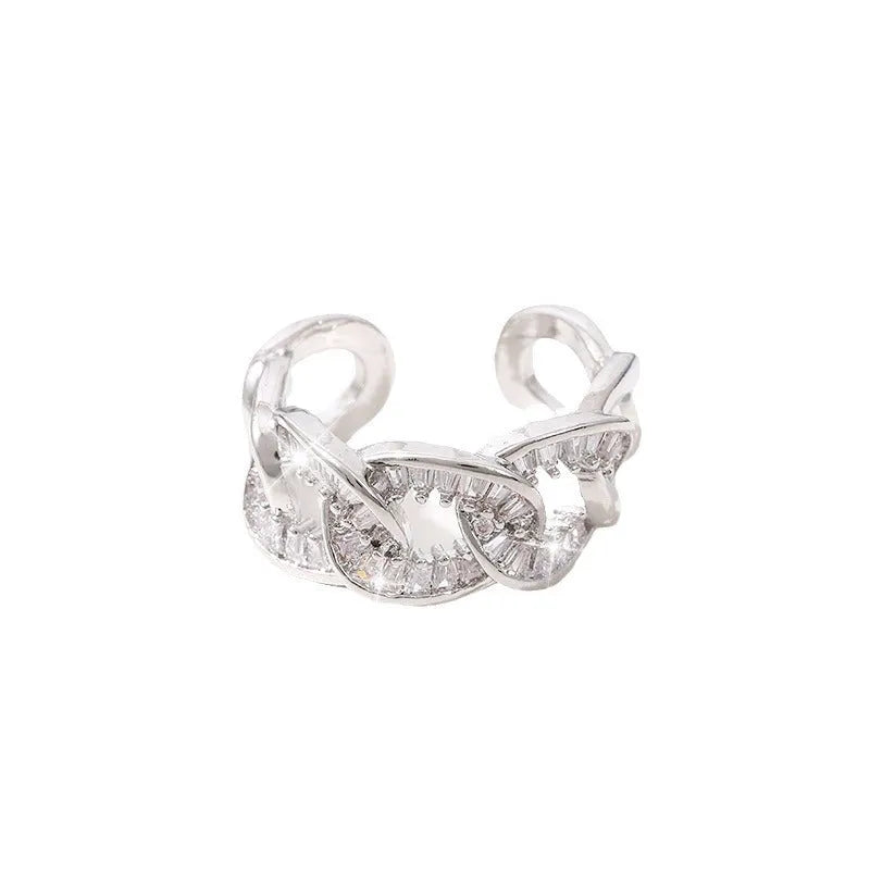 Silver-coloured ethnic ring for women with zircon stone, electroplated copper band, free size
