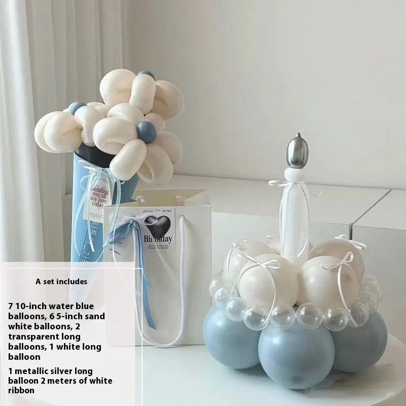 Complete DIY balloon bouquet cake decoration kit with round balloon arrangement