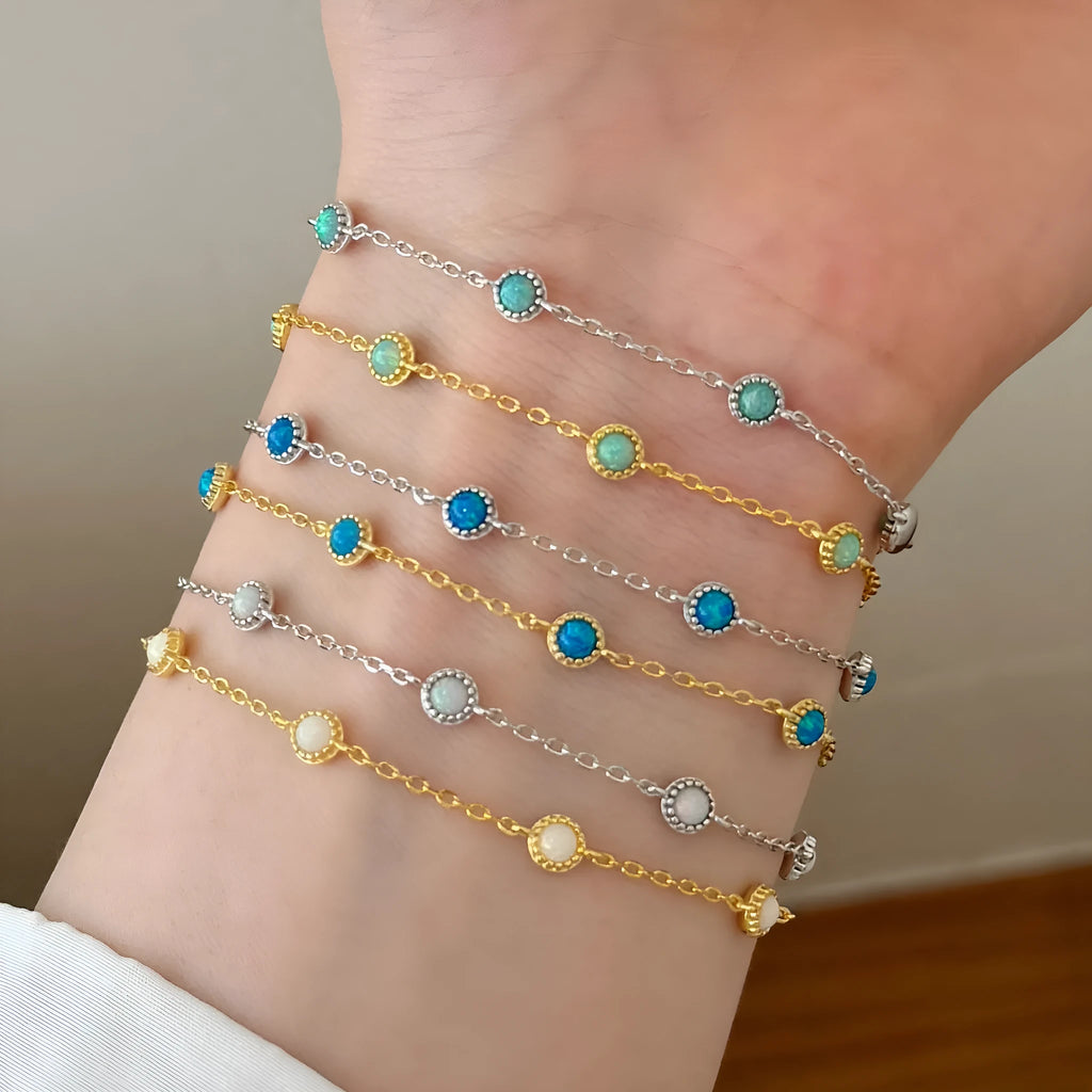 S925 sterling silver opal bracelet for women with round geometric design and Japanese Korean simple style