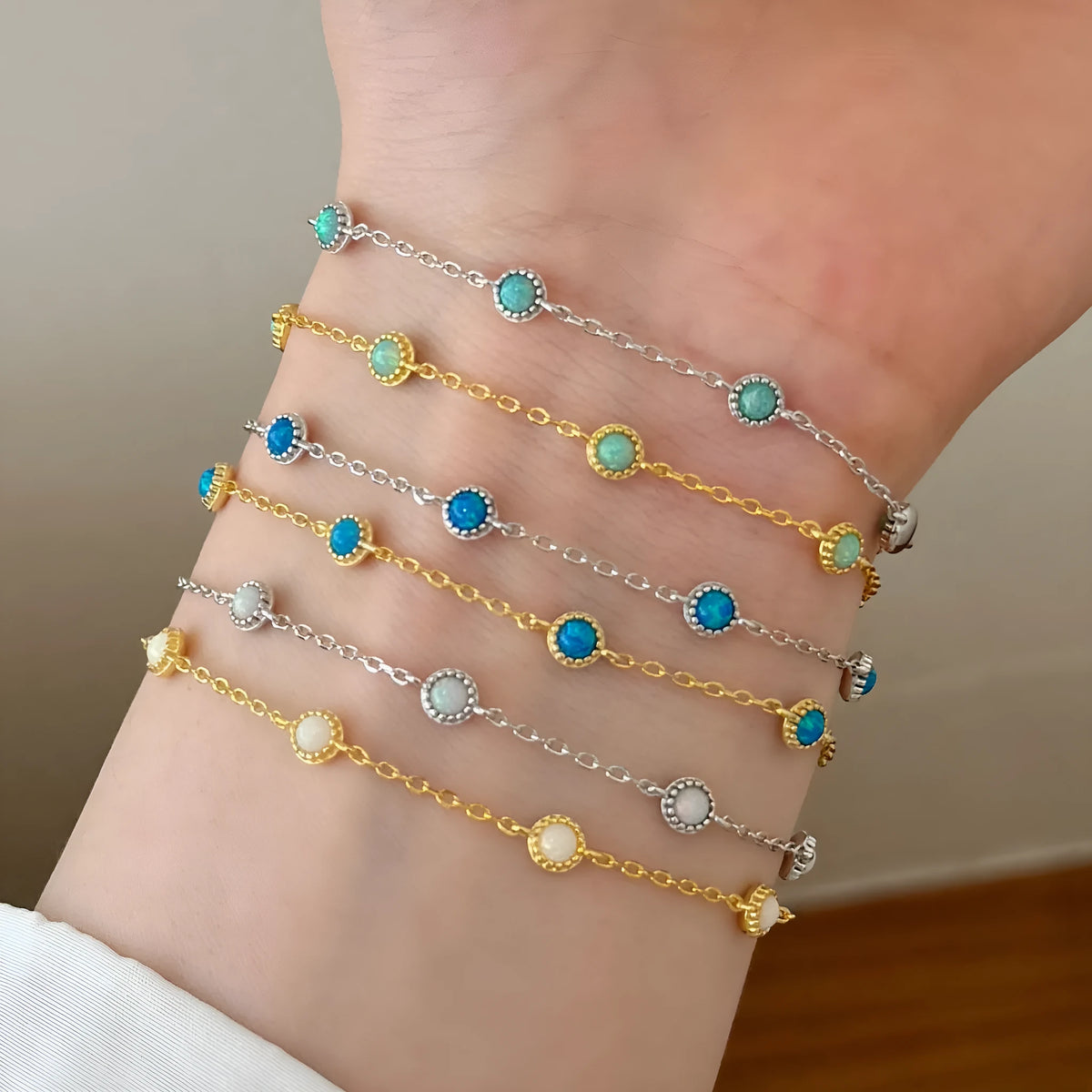 S925 sterling silver opal bracelet for women with round geometric design and Japanese Korean simple style
