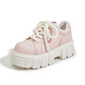 Women's beige leather casual shoes with spring muffin bottom height-increasing design