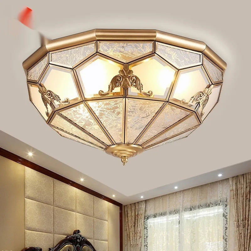 Copper American style wall lamp with tri-colour light source 35cm diameter for bedroom corridor
