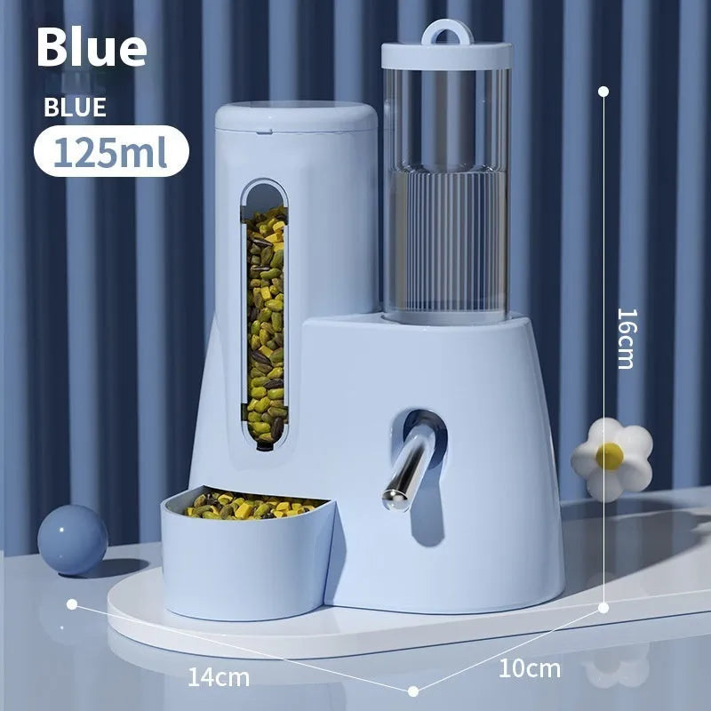 Hamster automatic drinking water feeder and food basin for Djungarian hamsters in blue colour