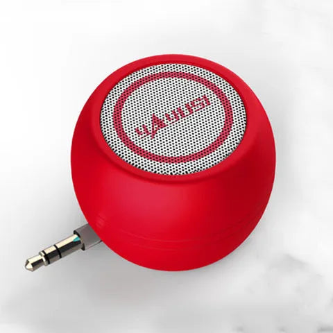 A5 Portable Mini Speaker with 3.5 audio plug, 3W output, ABS case, 46x46x33mm, available in multiple colours.