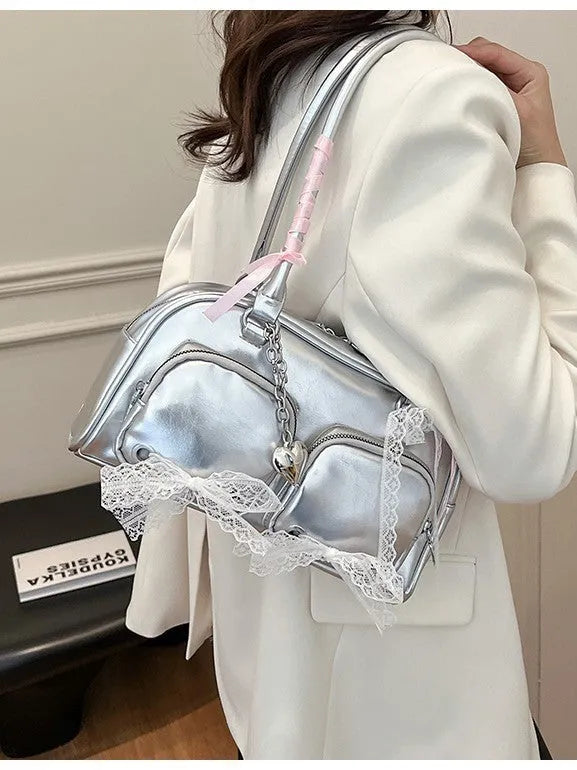Soft PU leather casual shoulder bag in horizontal square shape with double straps and mobile phone compartment