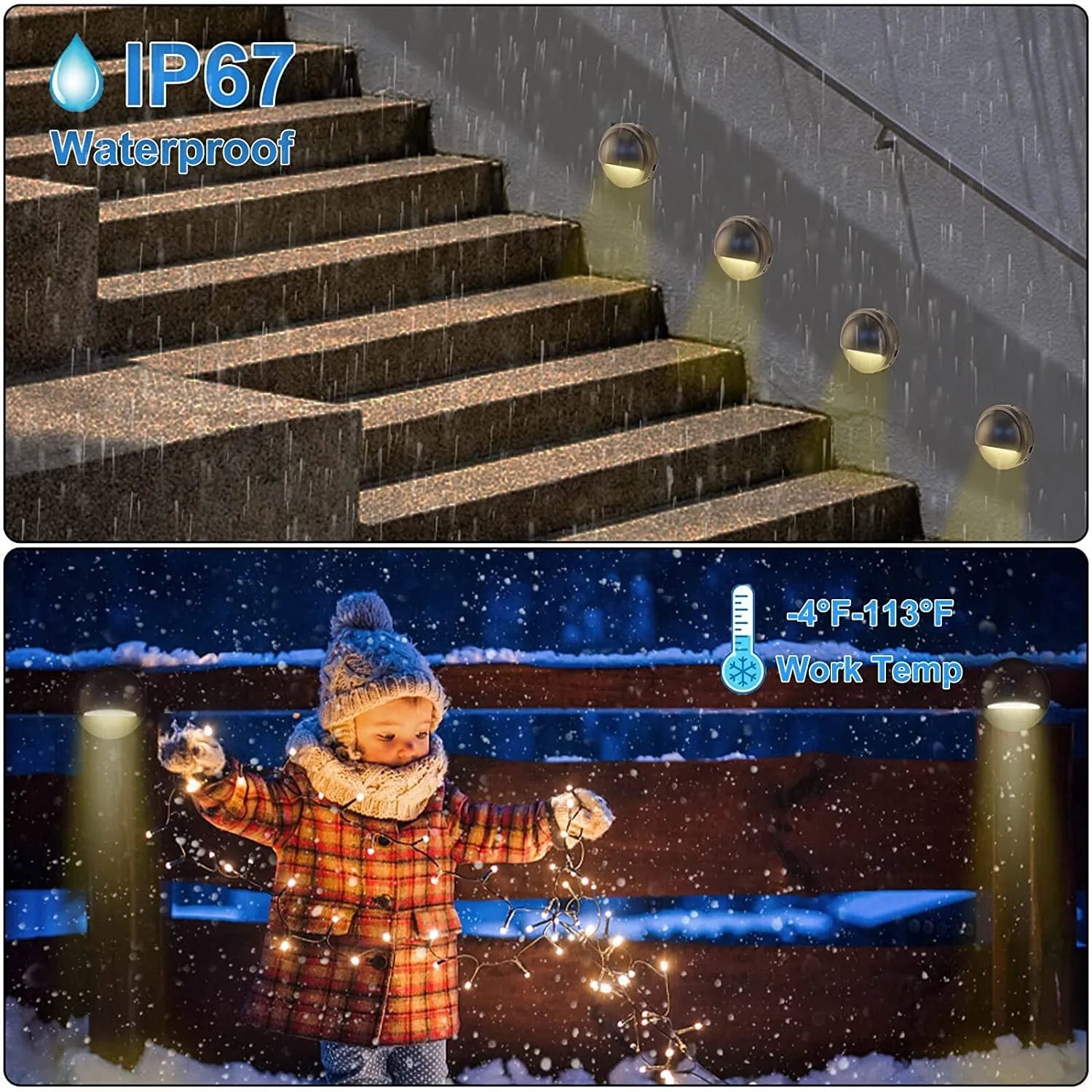 Platinum-coloured low voltage outdoor step light with IP67 rating for garden pathways.
