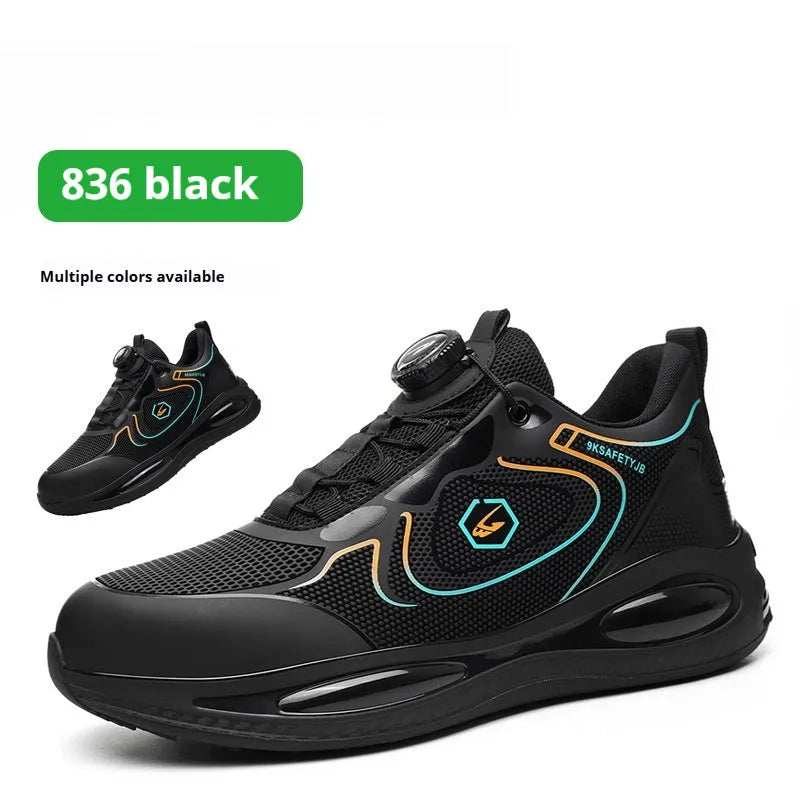 Men's rotating button labour protection shoes in JC9311 black colour with microfiber upper and EVA sole