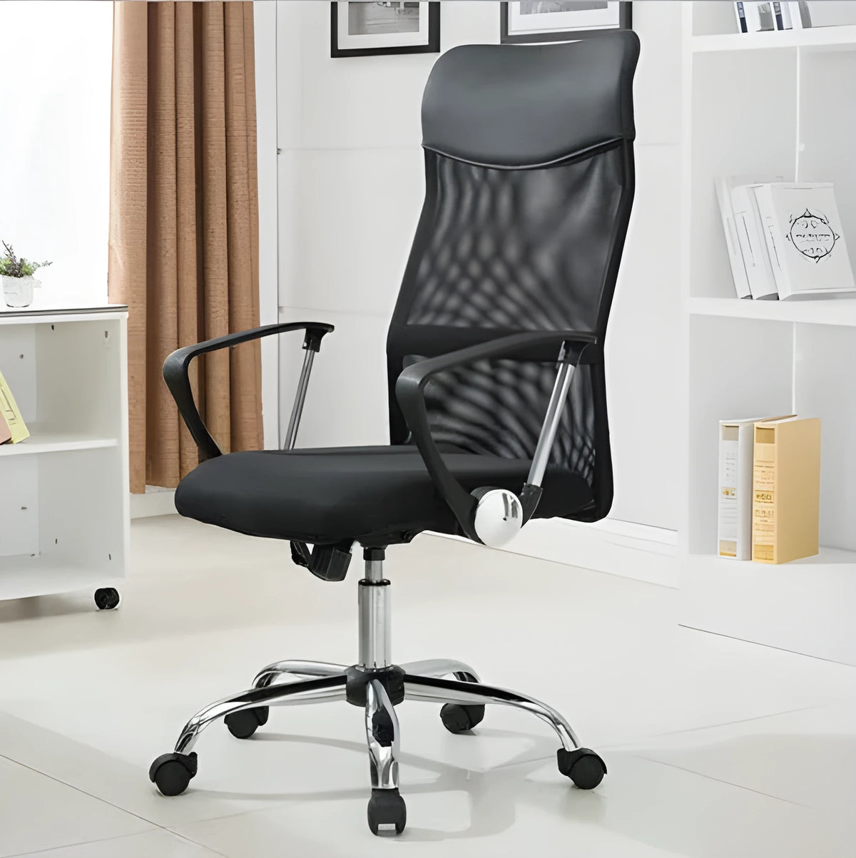 Black mesh computer chair with modern simplicity style and castors for office or home use