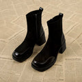 Black thick bottom chunky heel Martin boots for women with rubber sole, side view