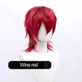 Short black and blue anime-style cosplay wig for men with a lengthened tail.