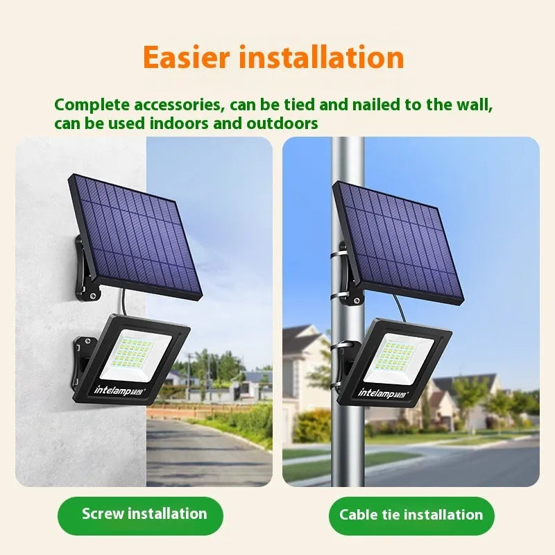 Solar powered LED outdoor light with waterproof IP65 rating for courtyard installation
