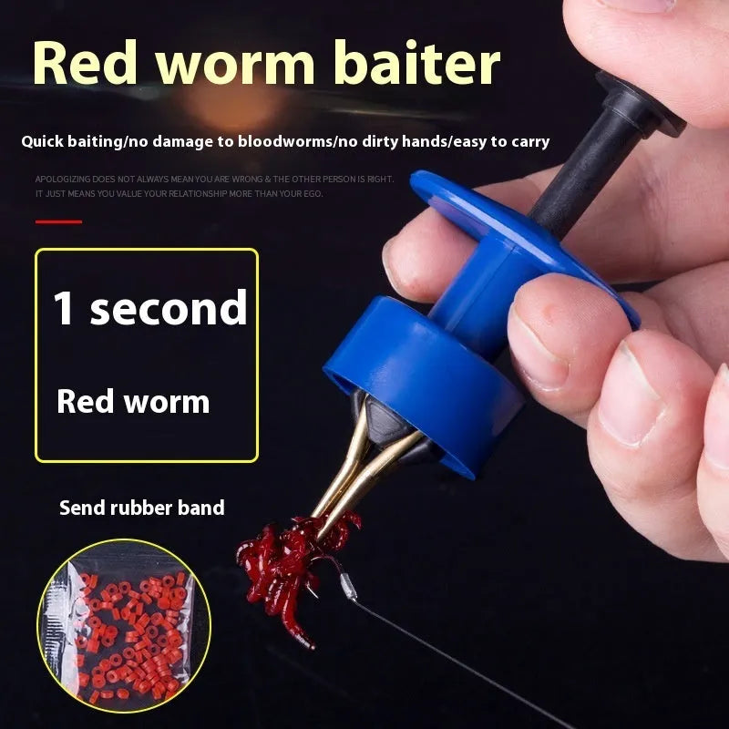 ABS bloodworm clip in boutique red and blue with rubber bands 1.5 x 3 for live bait fishing