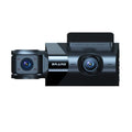 Black car dash camera with 5 inch screen showing GPS map and road recording display.