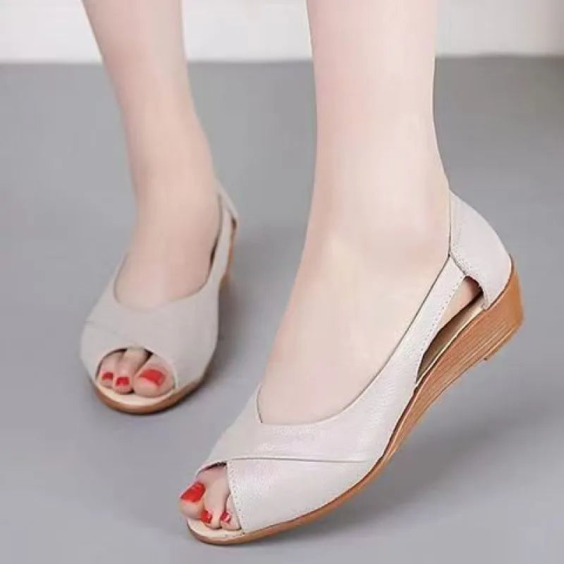Women's peep toe sandals with fish mouth design and adjustable ankle buckle in three colour options