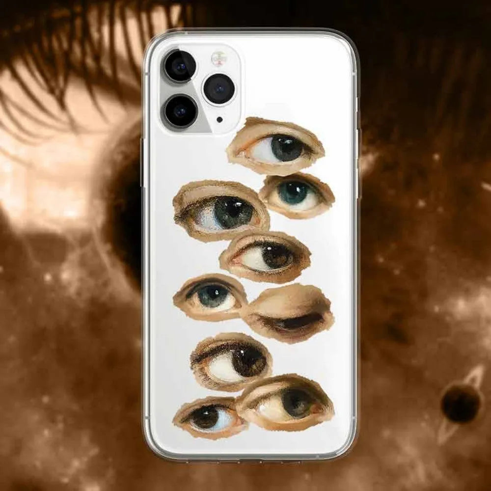 Hand drawn eye soft silicone phone case with non-slip grip for iPhone models