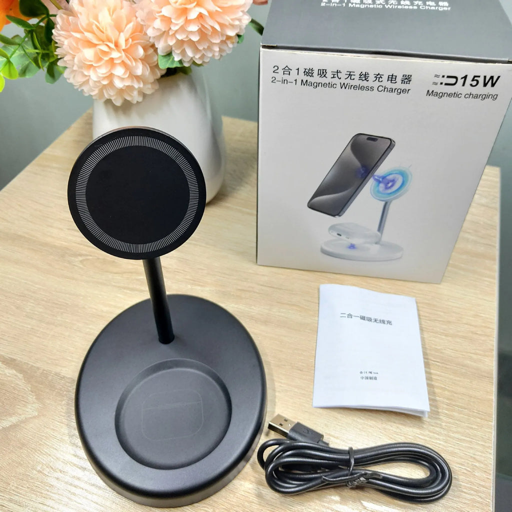 30W vertical wireless charger stand in white with cooling hole for fast, cool charging