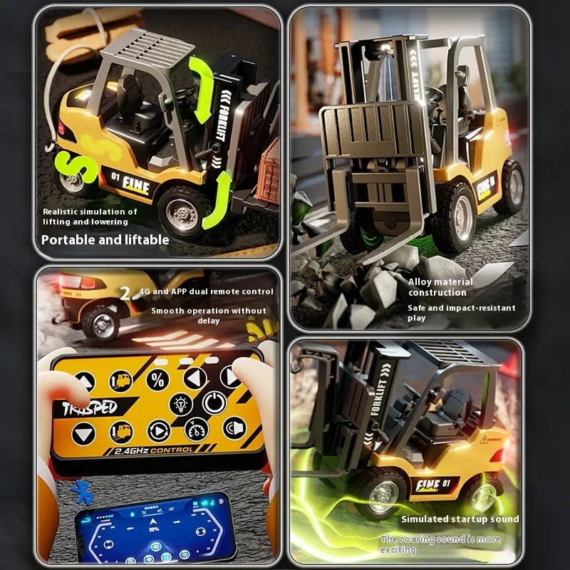 Bluetooth-controlled 1:64 scale alloy forklift simulation model with remote controller and accessories