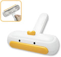 White portable pet hair remover tool with cartoon yellow duck design and polyester bristle surface