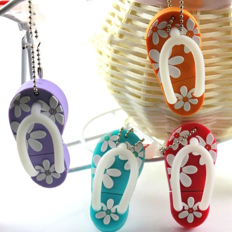 Cartoon beach shoe silicone USB flash drive in Pink with USB connector visible at the bottom