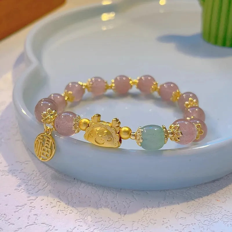 Women's glazed bracelet with floral ice crack pattern and zodiac animal modelling in electroplated finish