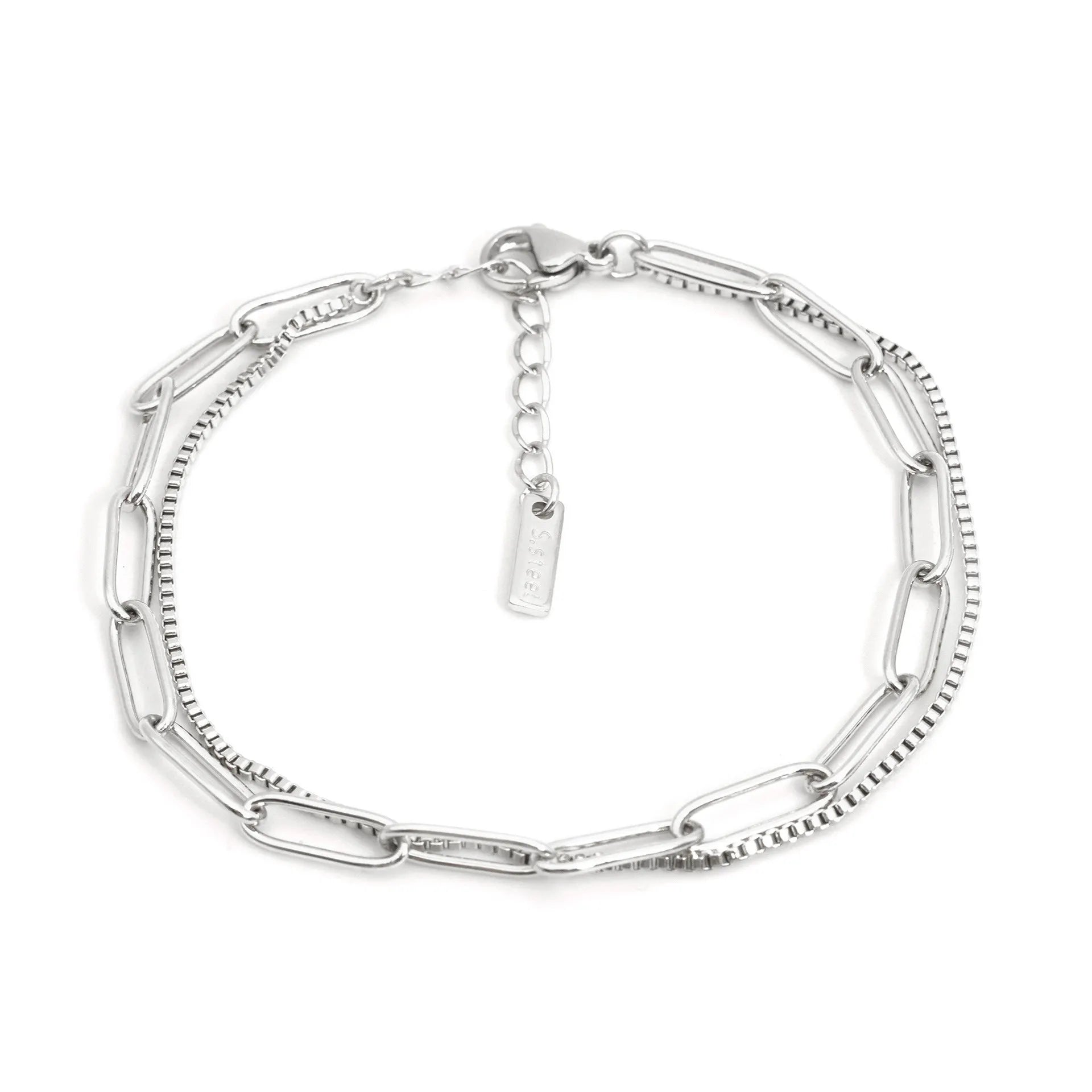 Double layer titanium steel bracelet with geometric line design in gold or silver colour