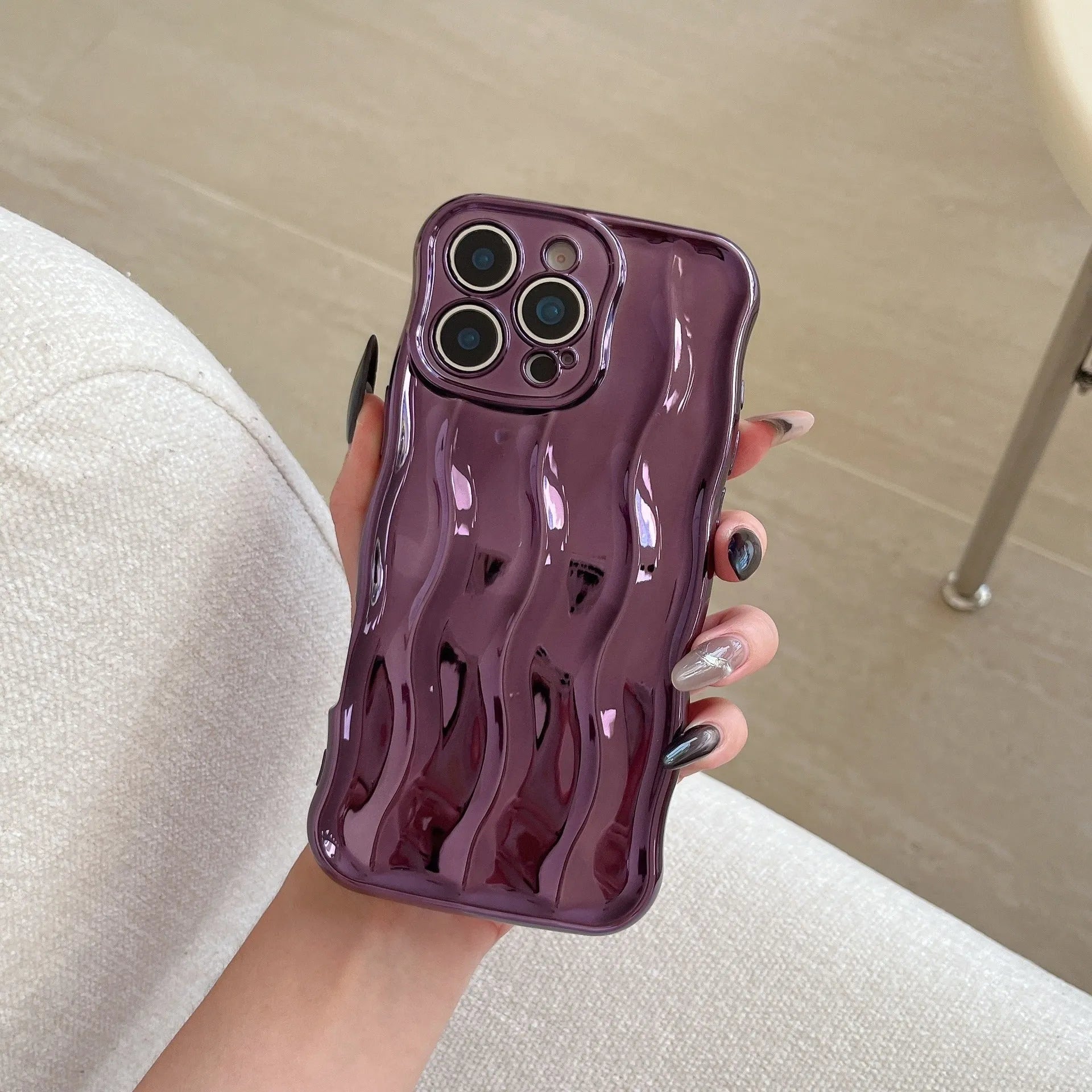 Electroplating three-dimensional wave stripe TPU phone case for iPhone 17 series in multiple colour options