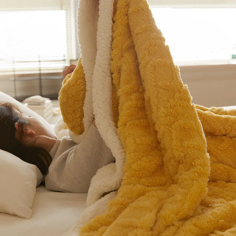 Polyester thermal flannel blanket in beige colour, shown in a 180x200cm size for winter use