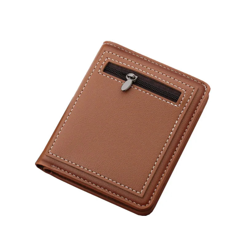 Men's PU leather vertical zippered wallet in solid colour with money clip, black option